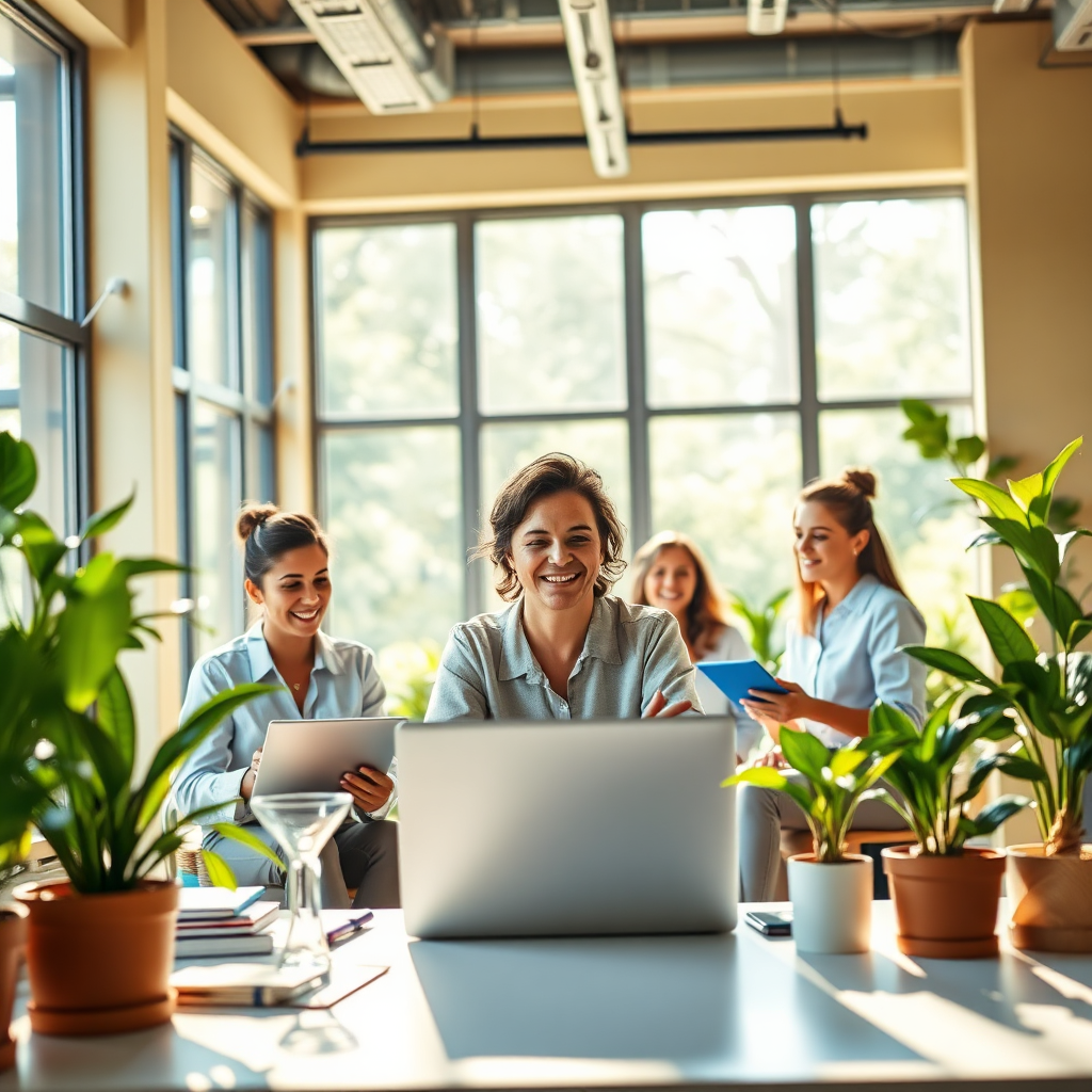 Team collaborating in a modern office